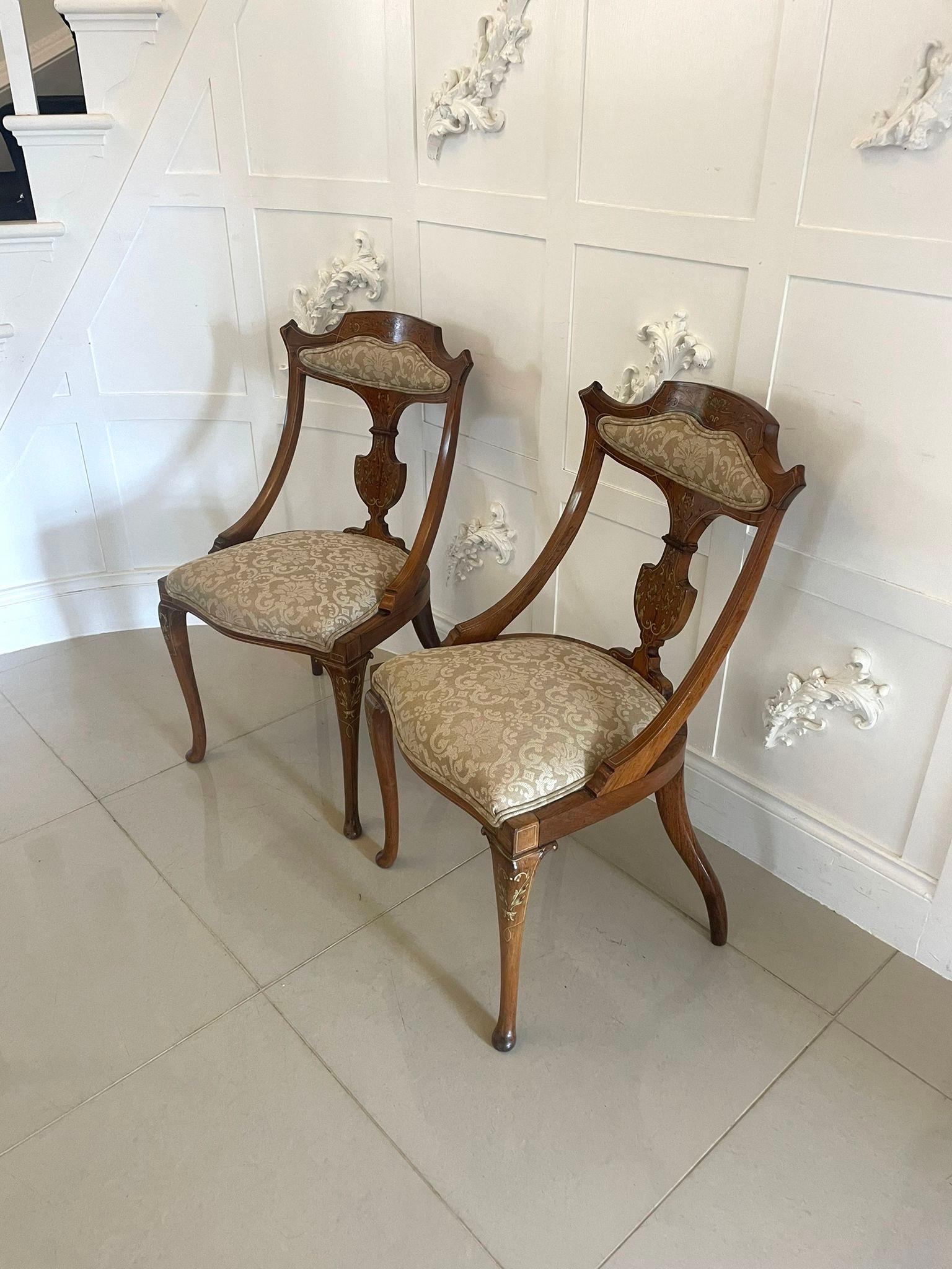 Pair of Antique Victorian Quality Rosewood Inlaid Side Chairs 13