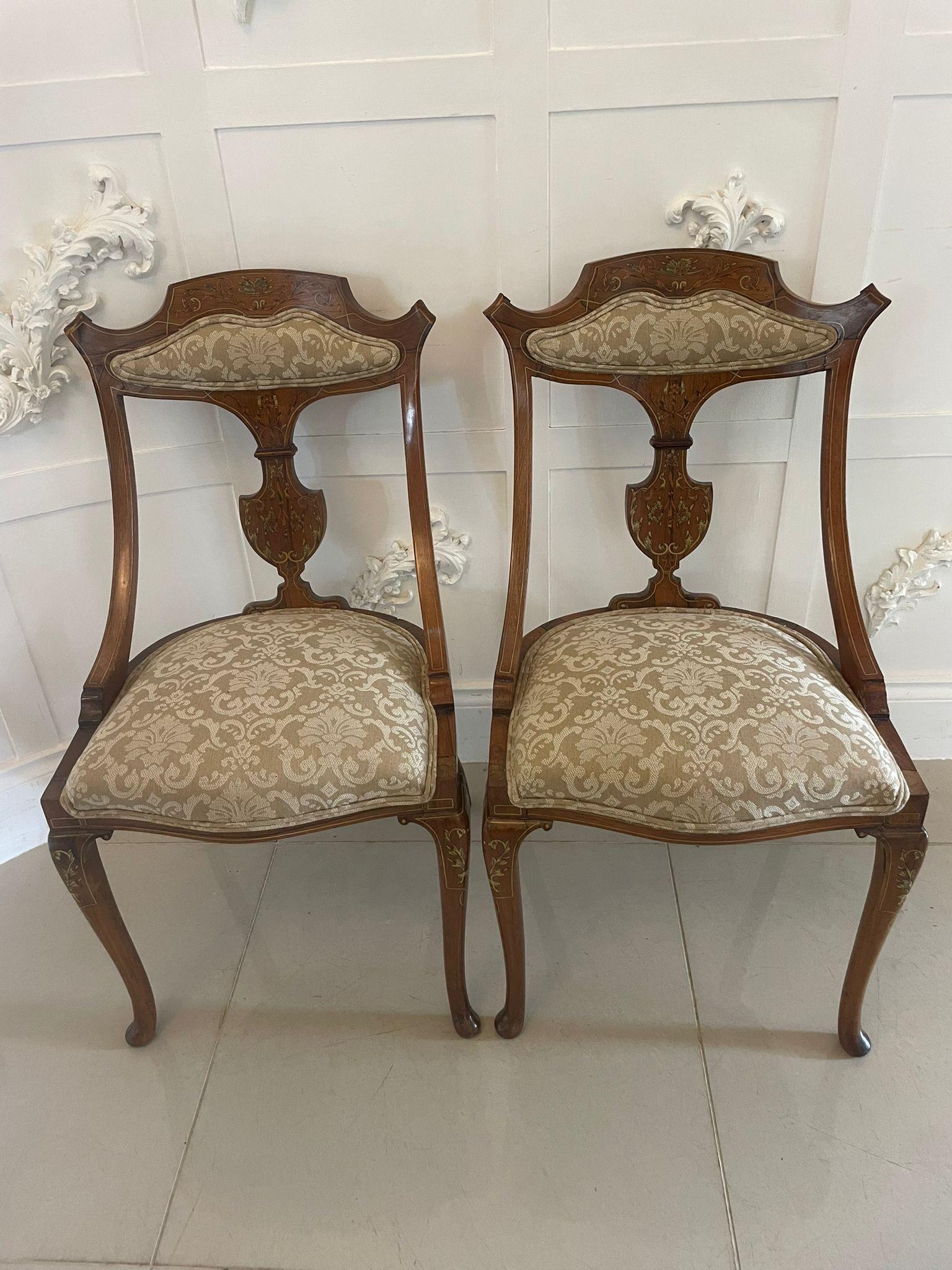Inlay Pair of Antique Victorian Quality Rosewood Inlaid Side Chairs
