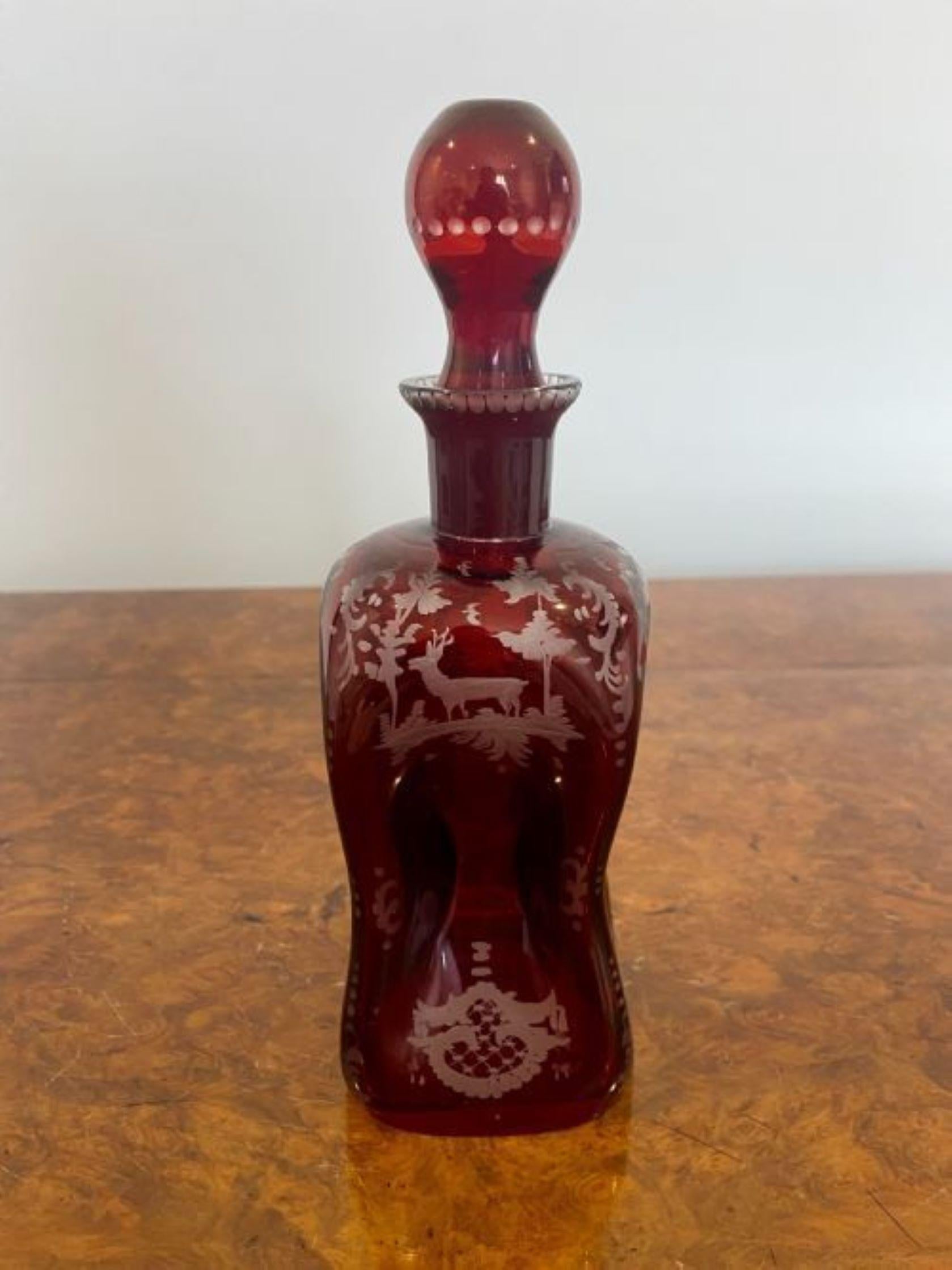 19th Century Pair Of antique Victorian Quality Ruby Glass Decanters For Sale