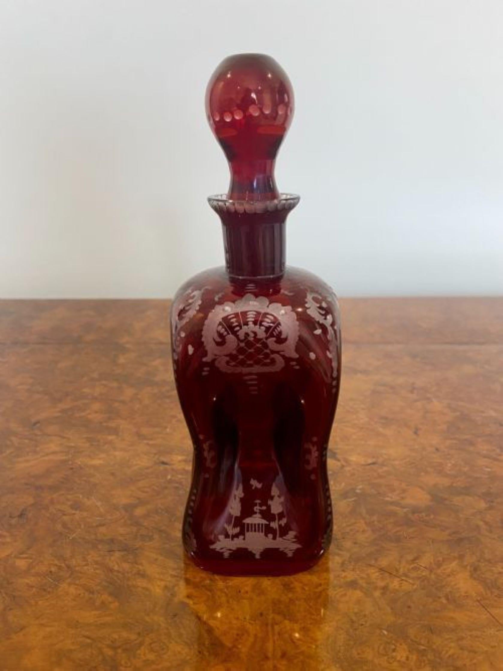 Pair Of antique Victorian Quality Ruby Glass Decanters For Sale 1