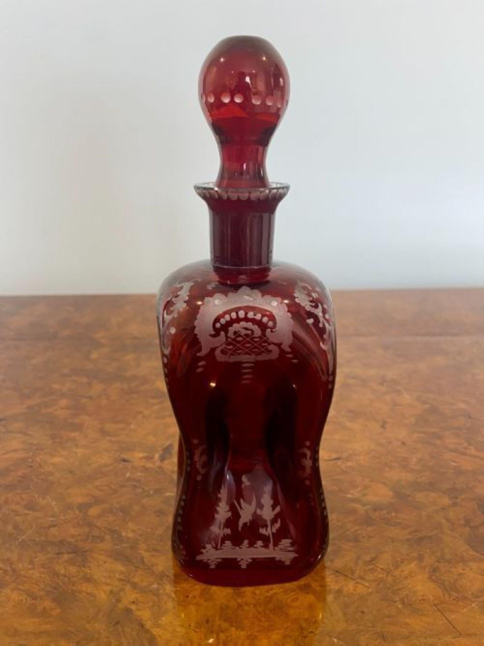 Pair Of antique Victorian Quality Ruby Glass Decanters For Sale 2