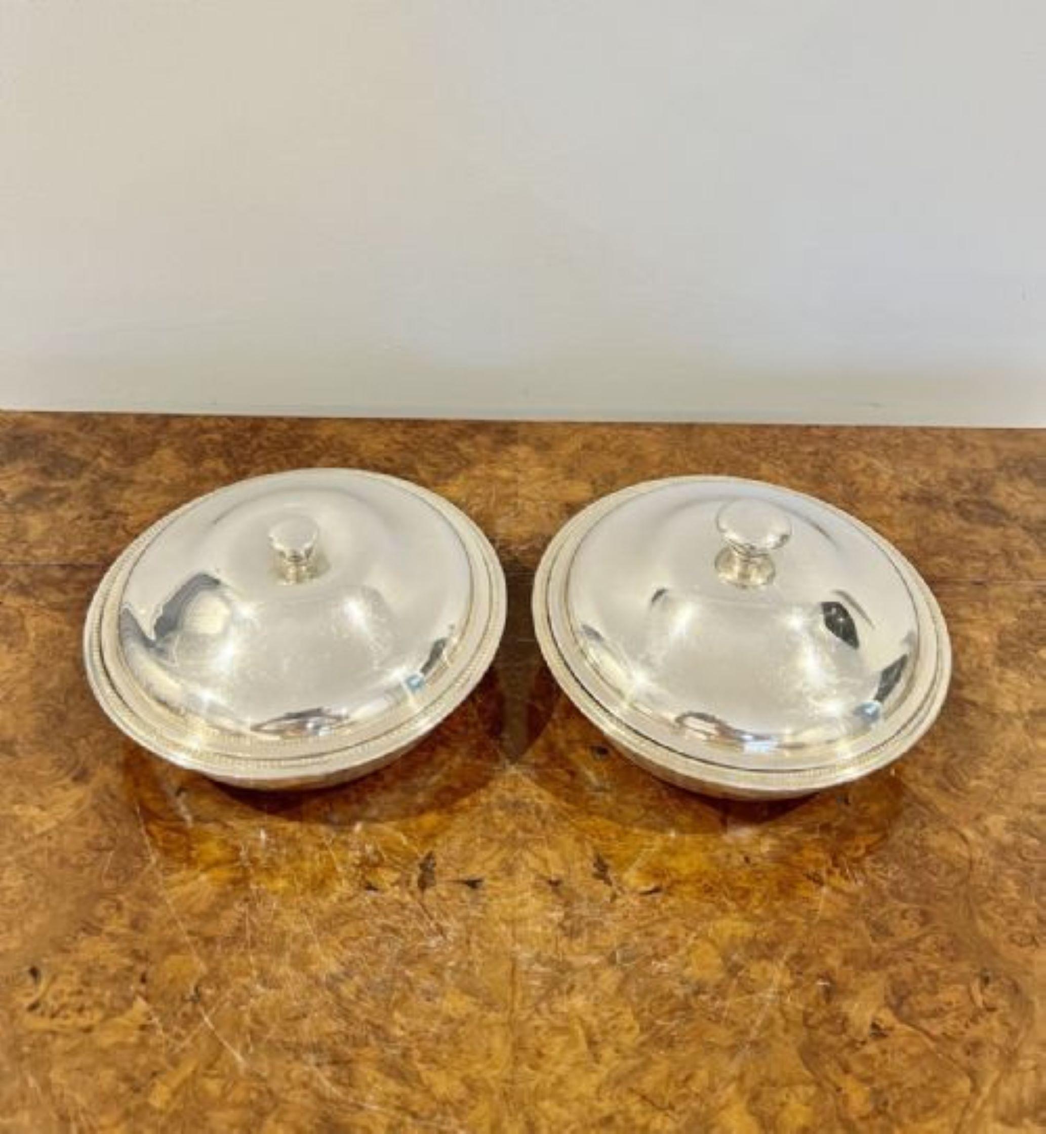 Silver Plate Pair of antique Victorian quality silver plated entree dishes For Sale