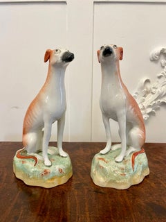 Pair of Antique Victorian Quality Staffordshire Greyhound Dogs