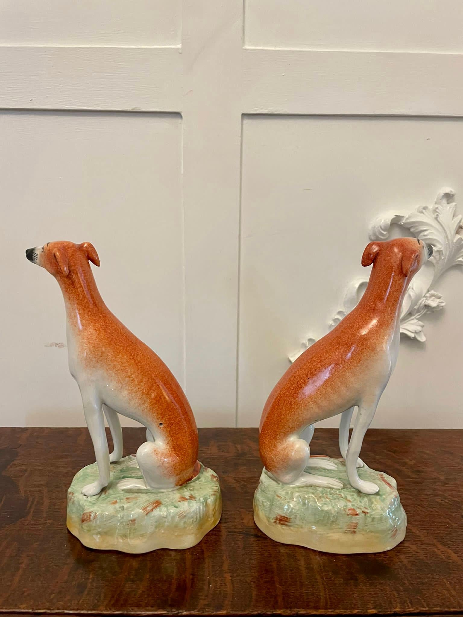 English Pair of Antique Victorian Quality Staffordshire Greyhound Dogs