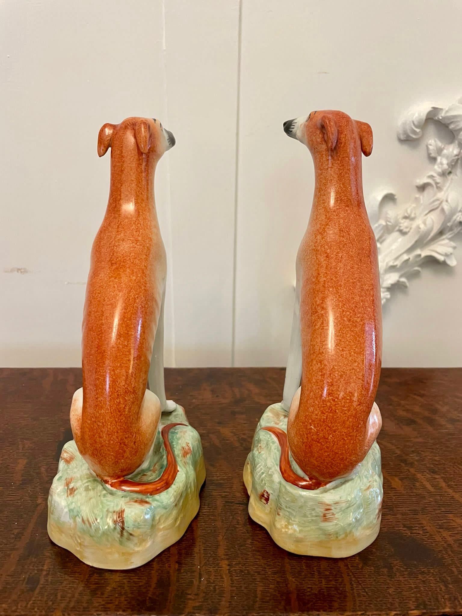 Pair of Antique Victorian Quality Staffordshire Greyhound Dogs In Good Condition In Suffolk, GB