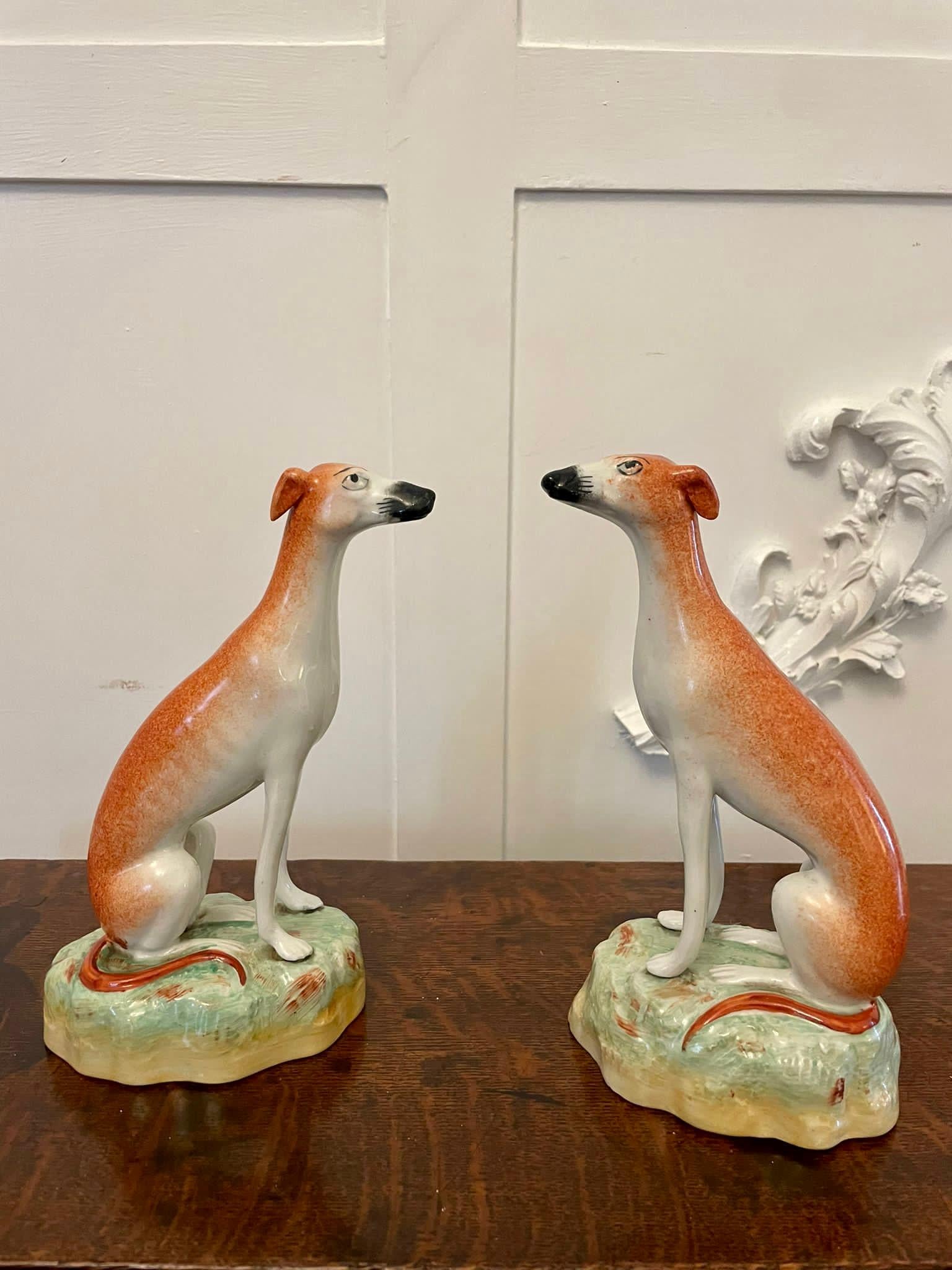 19th Century Pair of Antique Victorian Quality Staffordshire Greyhound Dogs