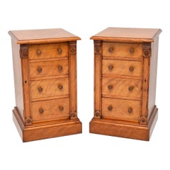 Pair of Antique Victorian Satinwood Wellington Bedside Chests