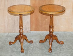 Pair of Antique Victorian Sheraton Claw & Ball Satinwood Tripod Side End Tables