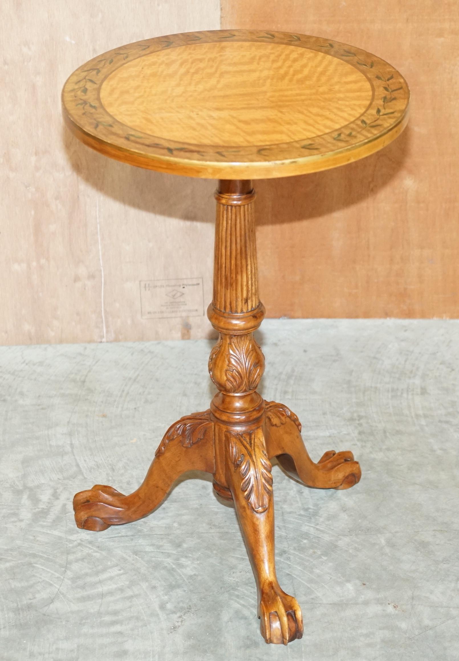 Pair of Antique Victorian Sheraton Claw & Ball Satinwood Tripod Side End Tables For Sale 3