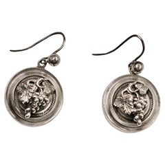 Pair Of Antique Victorian Silver Earrings With Grape And Leaf Design Circa 1880