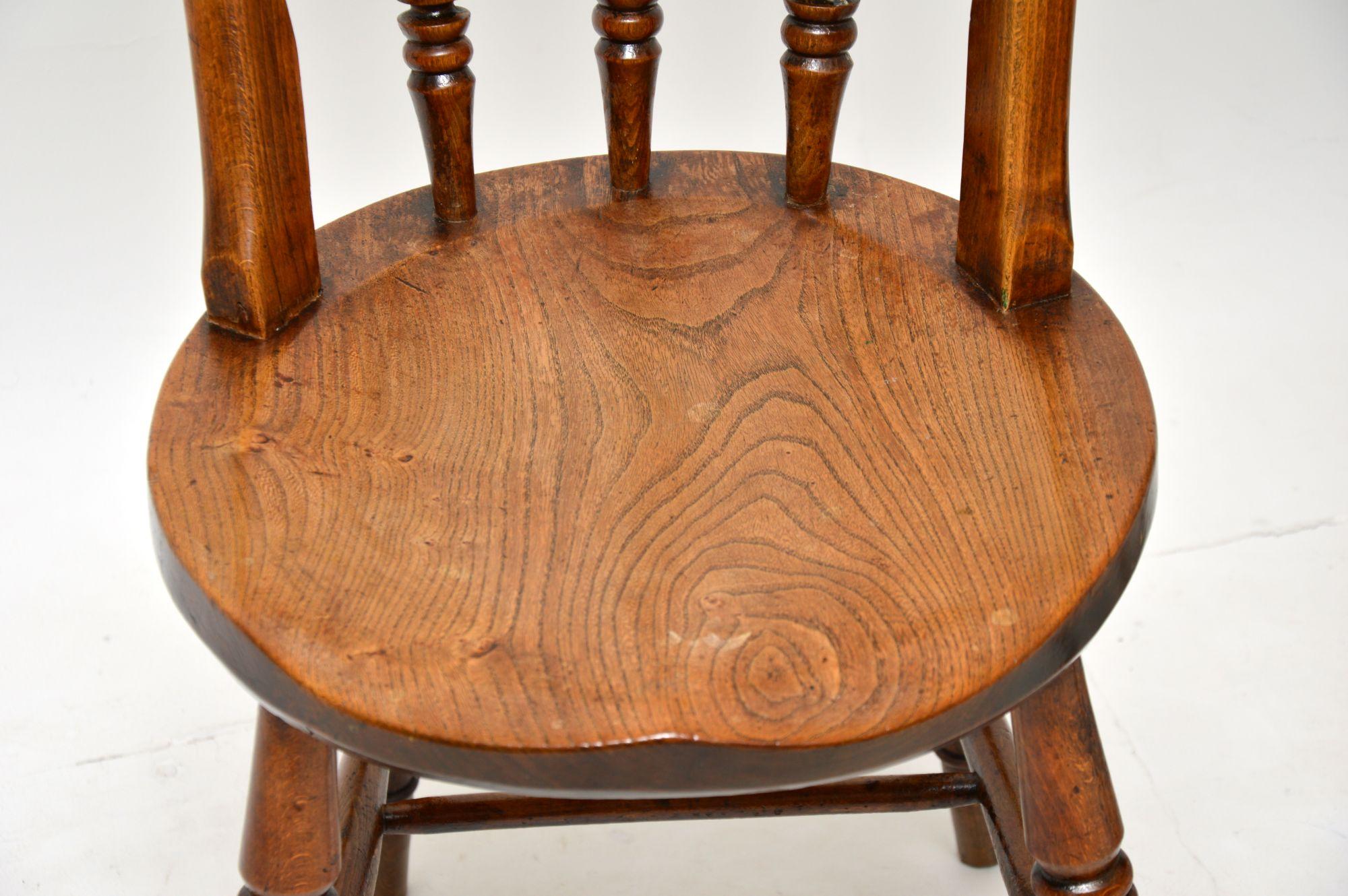 19th Century Pair of Antique Victorian Solid Elm Dining / Side Chairs