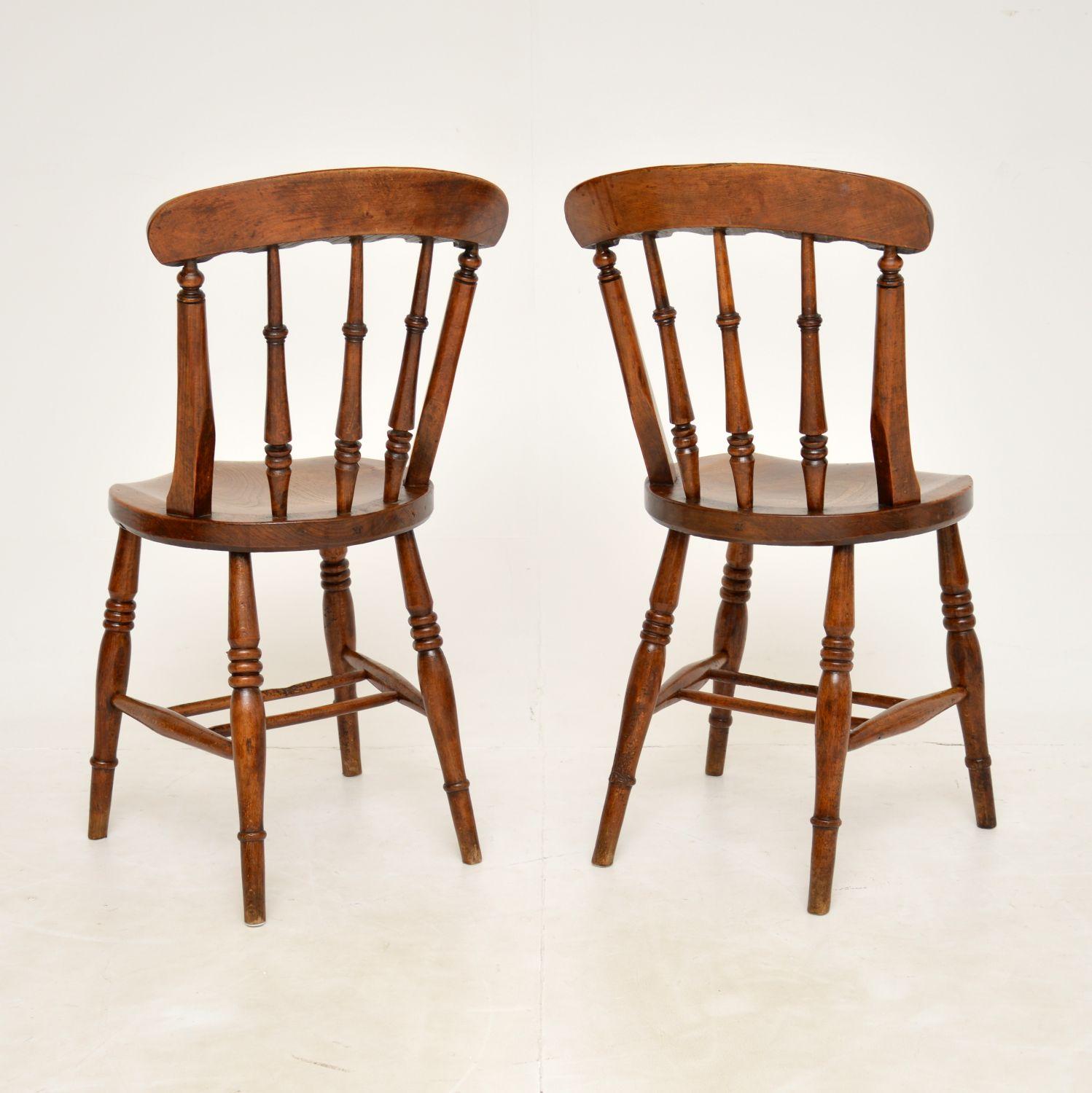 Pair of Antique Victorian Solid Elm Dining / Side Chairs 1