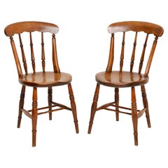 Pair of Antique Victorian Solid Elm Dining / Side Chairs