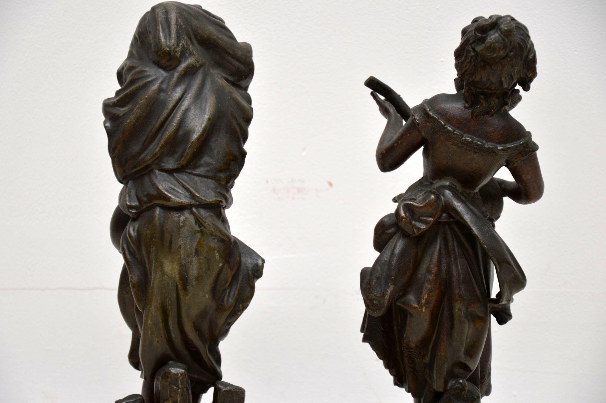 Pair of Antique Victorian Spelter Figurines For Sale 2