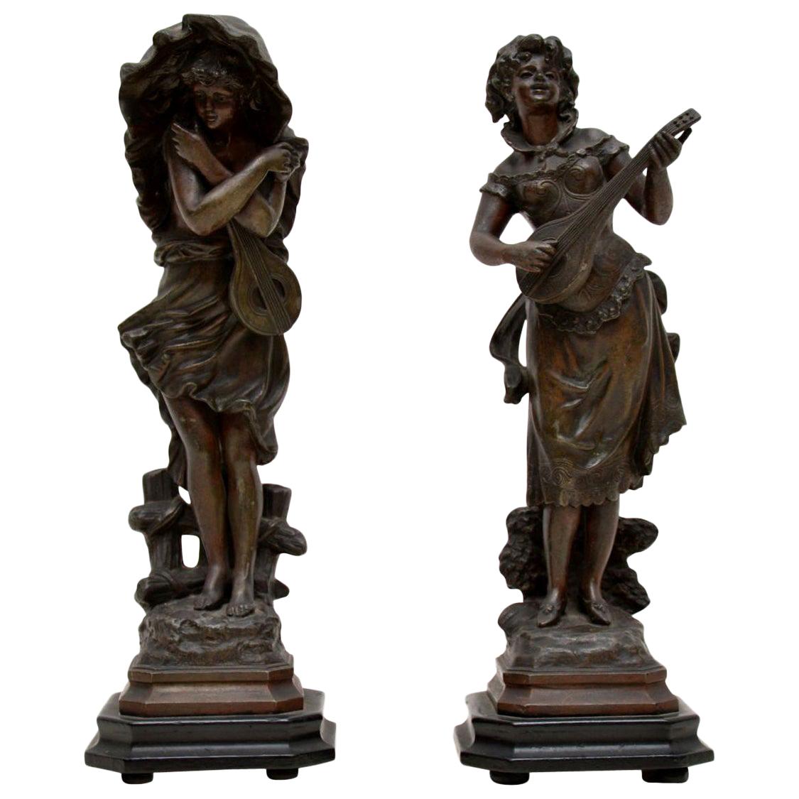 Pair of Antique Victorian Spelter Figurines For Sale