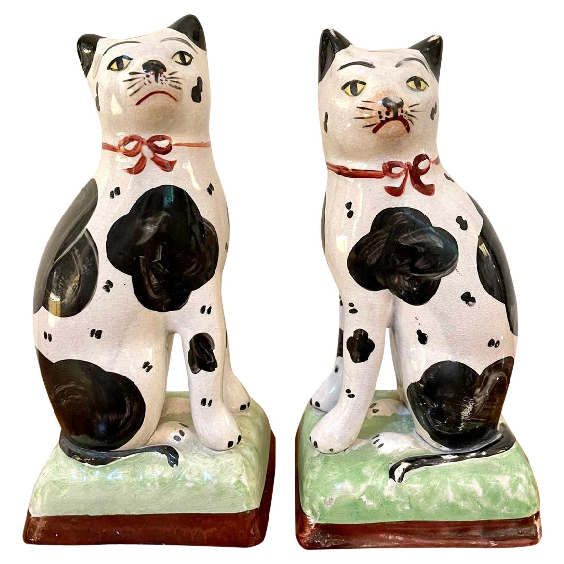 Pair of Antique Victorian Staffordshire Cats