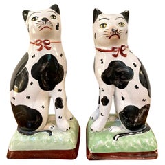Pair of Antique Victorian Staffordshire Cats