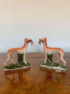 Pair Of Antique Victorian Staffordshire Greyhound dogs
