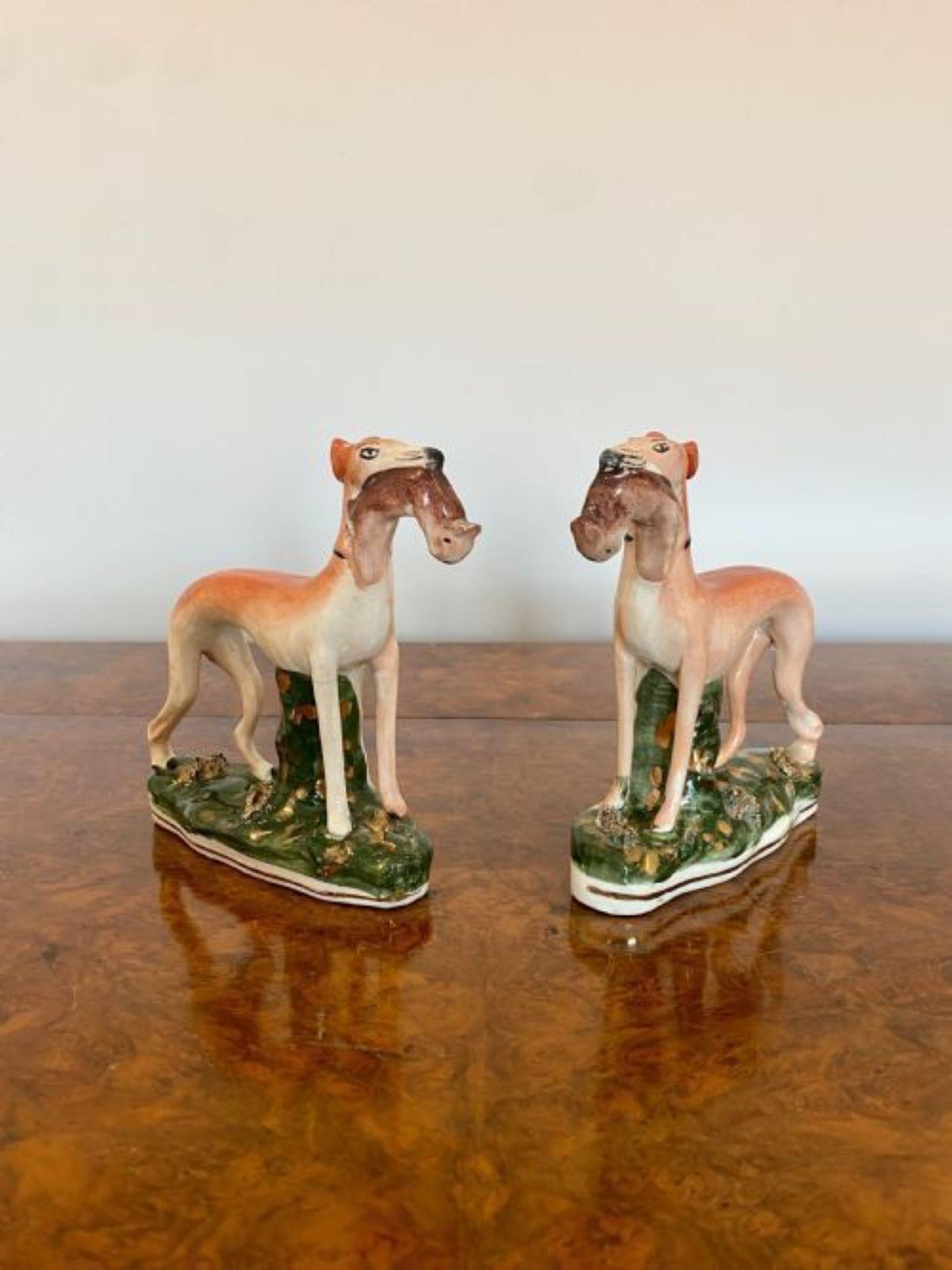 Pair Of Antique Victorian Staffordshire Greyhound dogs  In Good Condition In Ipswich, GB