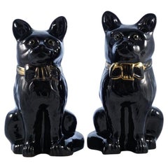 Pair of Antique Victorian Staffordshire Jackfield Black Pottery Cat Figurines