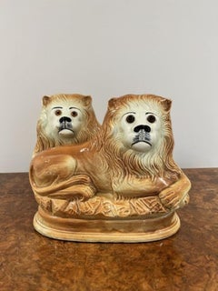 Pair of antique Victorian Staffordshire lions