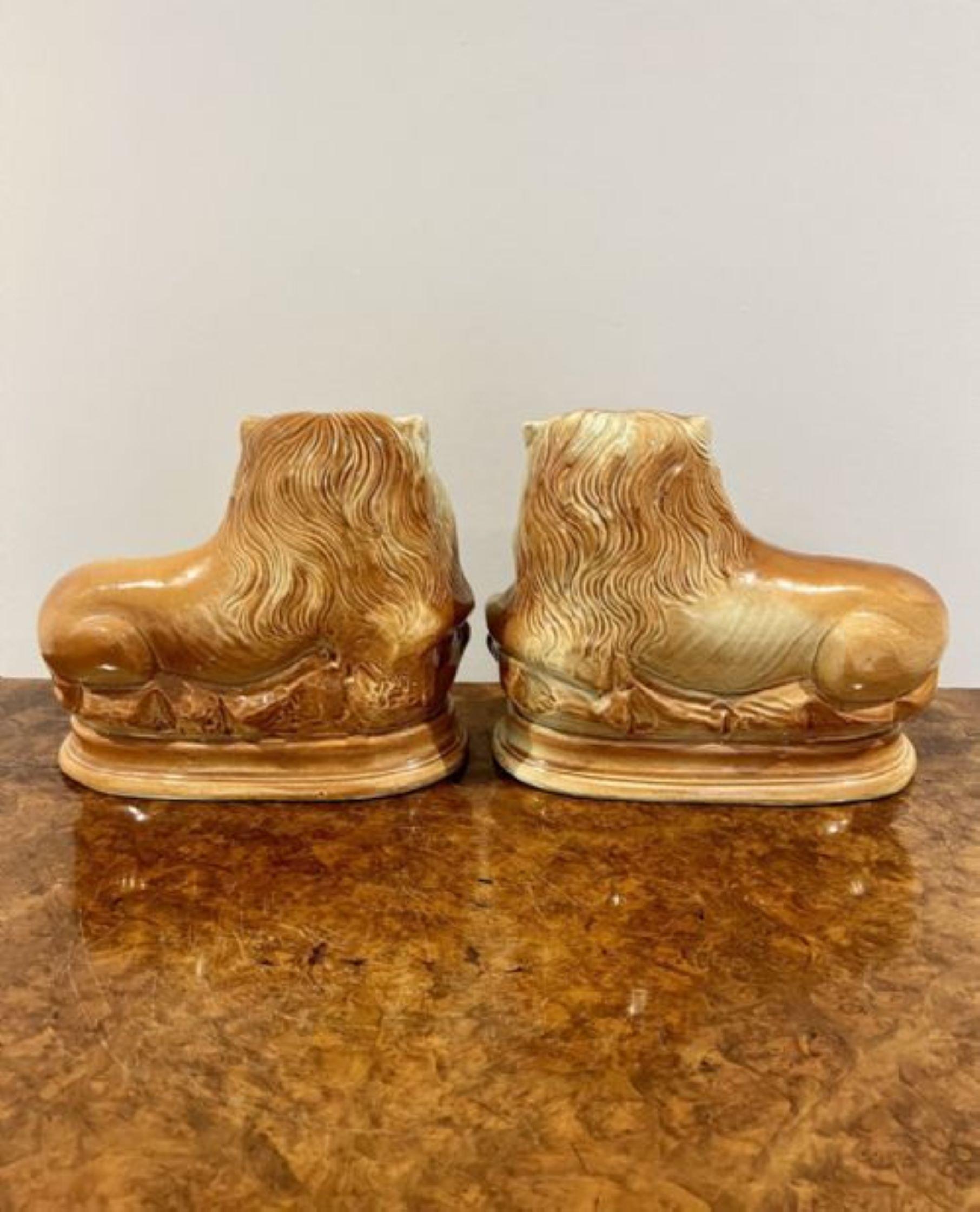 Ceramic Pair of antique Victorian Staffordshire lions  For Sale
