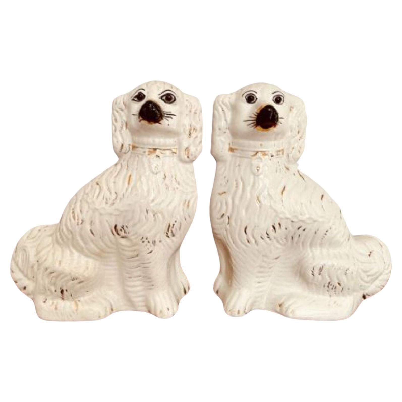 Pair Of Antique Victorian Staffordshire Spaniel Seated Dogs For Sale