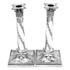 Pair of Antique Victorian Sterling Silver Candlesticks 1895