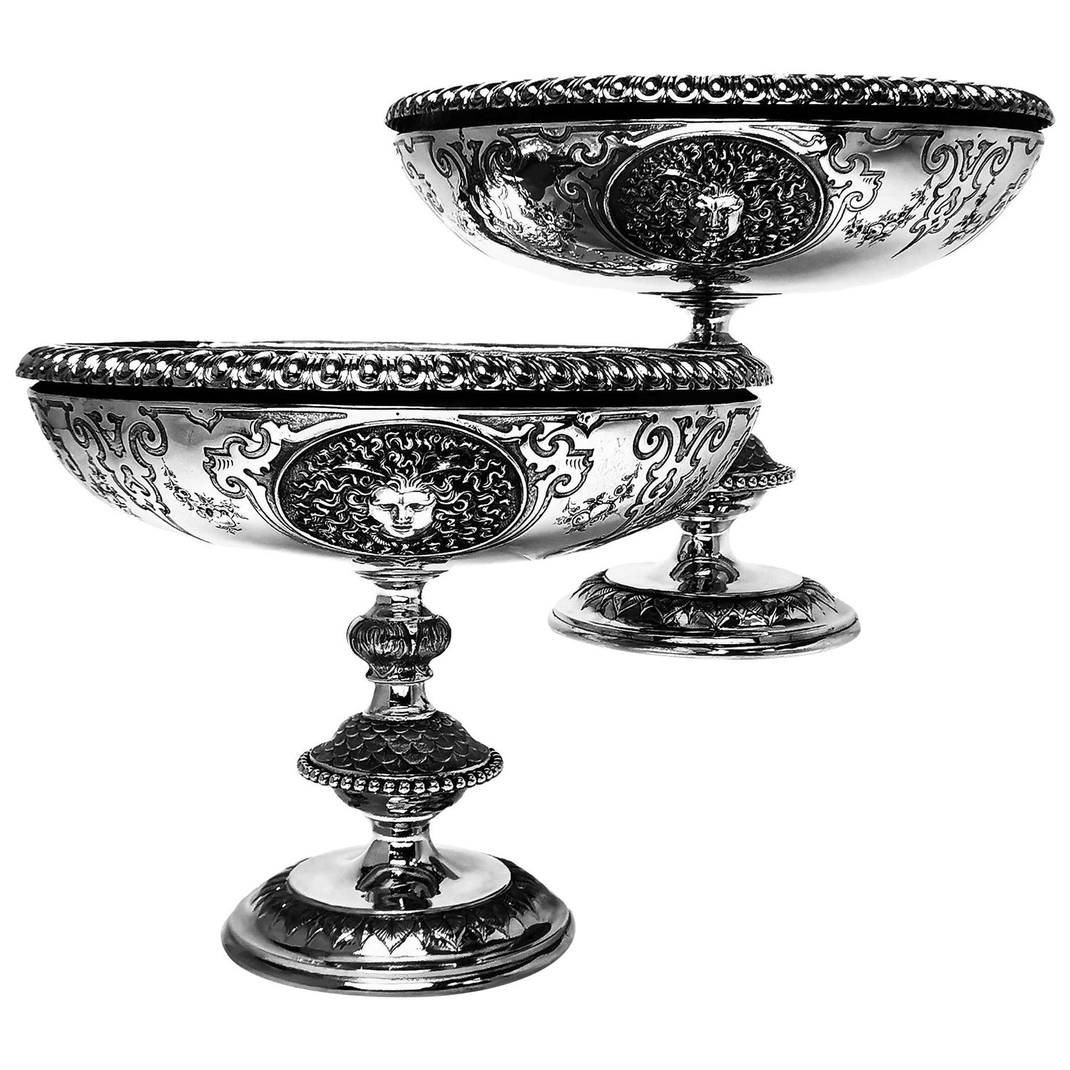 Pair of Antique Victorian Sterling Silver Comports / Dishes, 1862