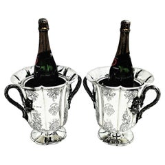 Pair of Antique Victorian Sterling Silver Wine Coolers / Champagne Buckets, 1844