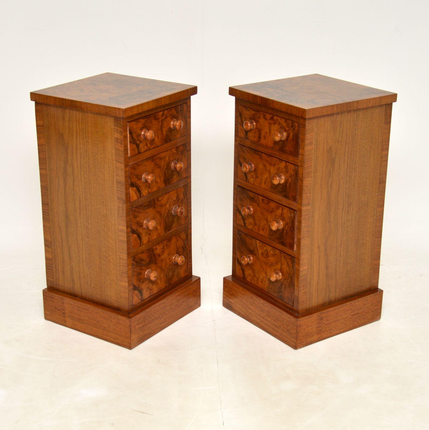 Pair of Antique Victorian Style Burr Walnut Bedside Chests 5
