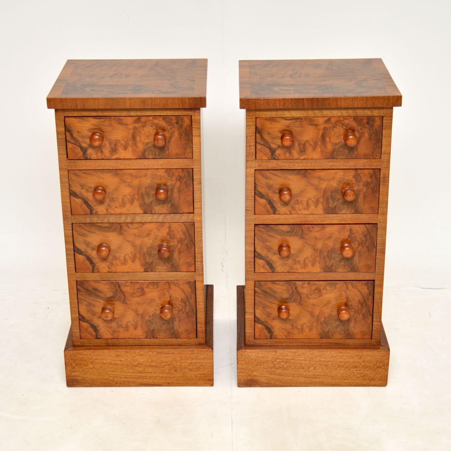 English Pair of Antique Victorian Style Burr Walnut Bedside Chests