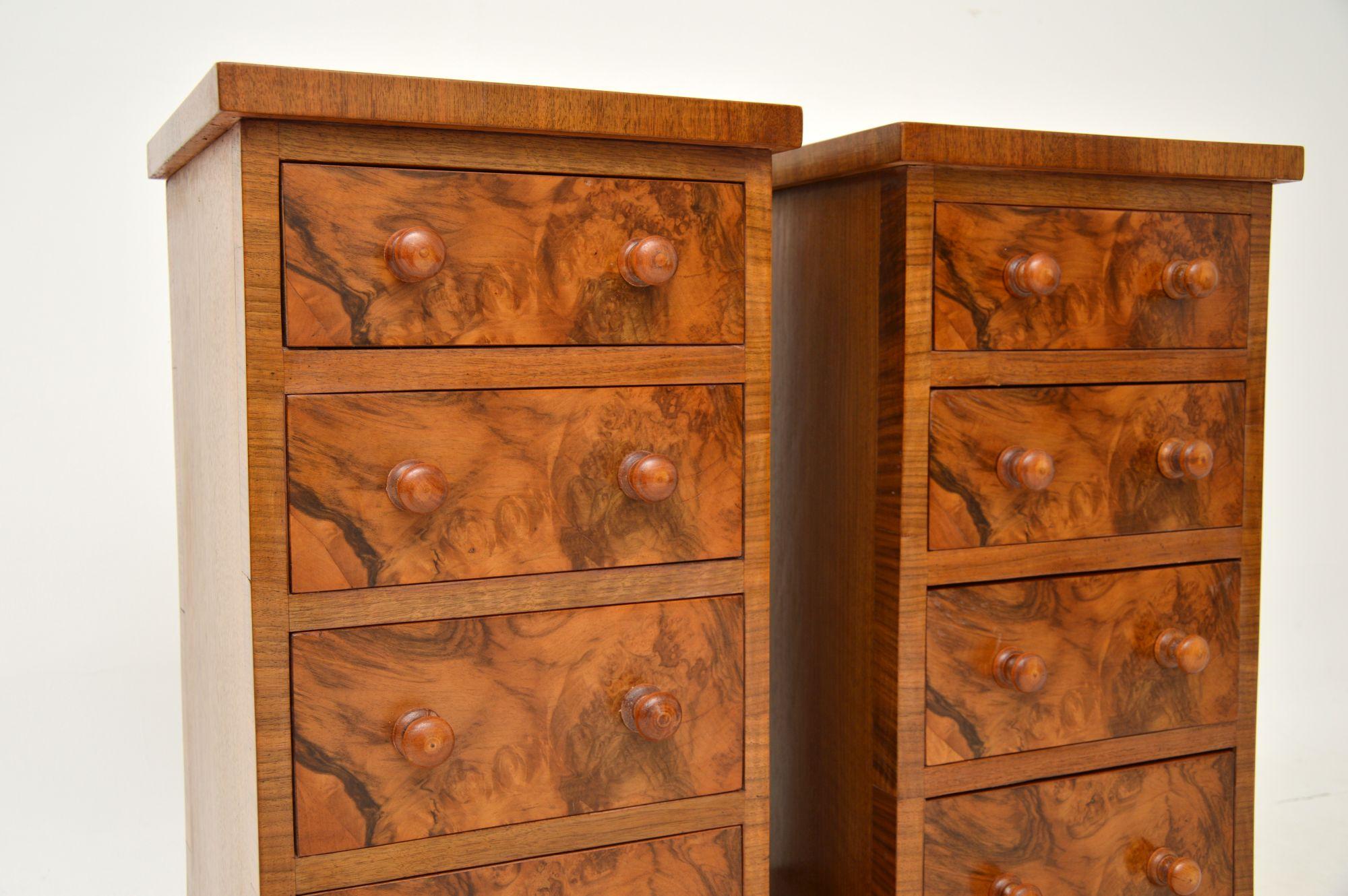 Pair of Antique Victorian Style Burr Walnut Bedside Chests In Good Condition In London, GB