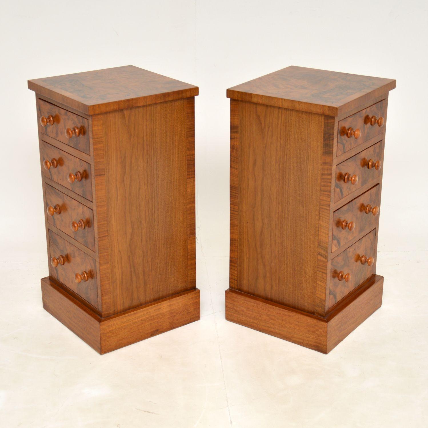 Pair of Antique Victorian Style Burr Walnut Bedside Chests 4