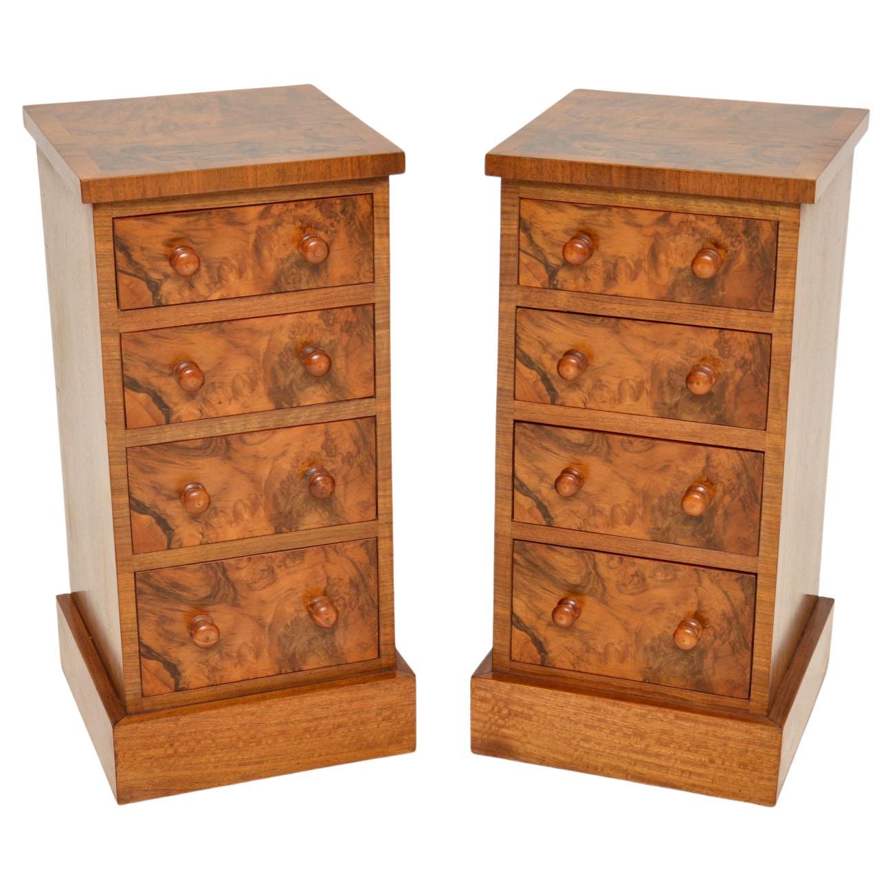 Pair of Antique Victorian Style Burr Walnut Bedside Chests at 1stDibs