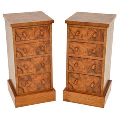 Pair of Antique Victorian Style Burr Walnut Bedside Chests