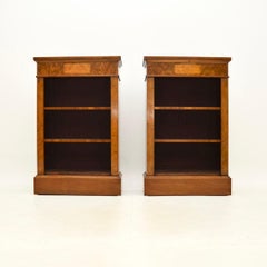 Pair of Antique Victorian Style Burr Walnut Open Bookcases