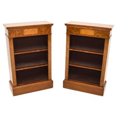 Pair of Antique Victorian Style Burr Walnut Open Bookcases