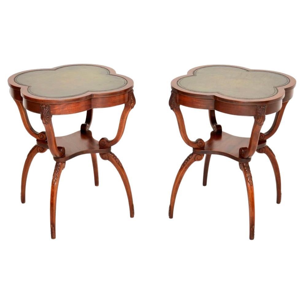 Pair of Antique Victorian Style Leather Top Side Tables