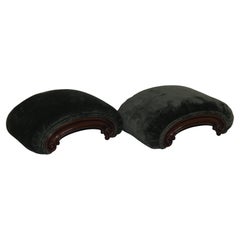 Pair of Antique Victorian Walnut Half Round Velvet Upholstered Footstools C1880