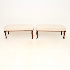 Pair of Antique Victorian Walnut Stools / Benches