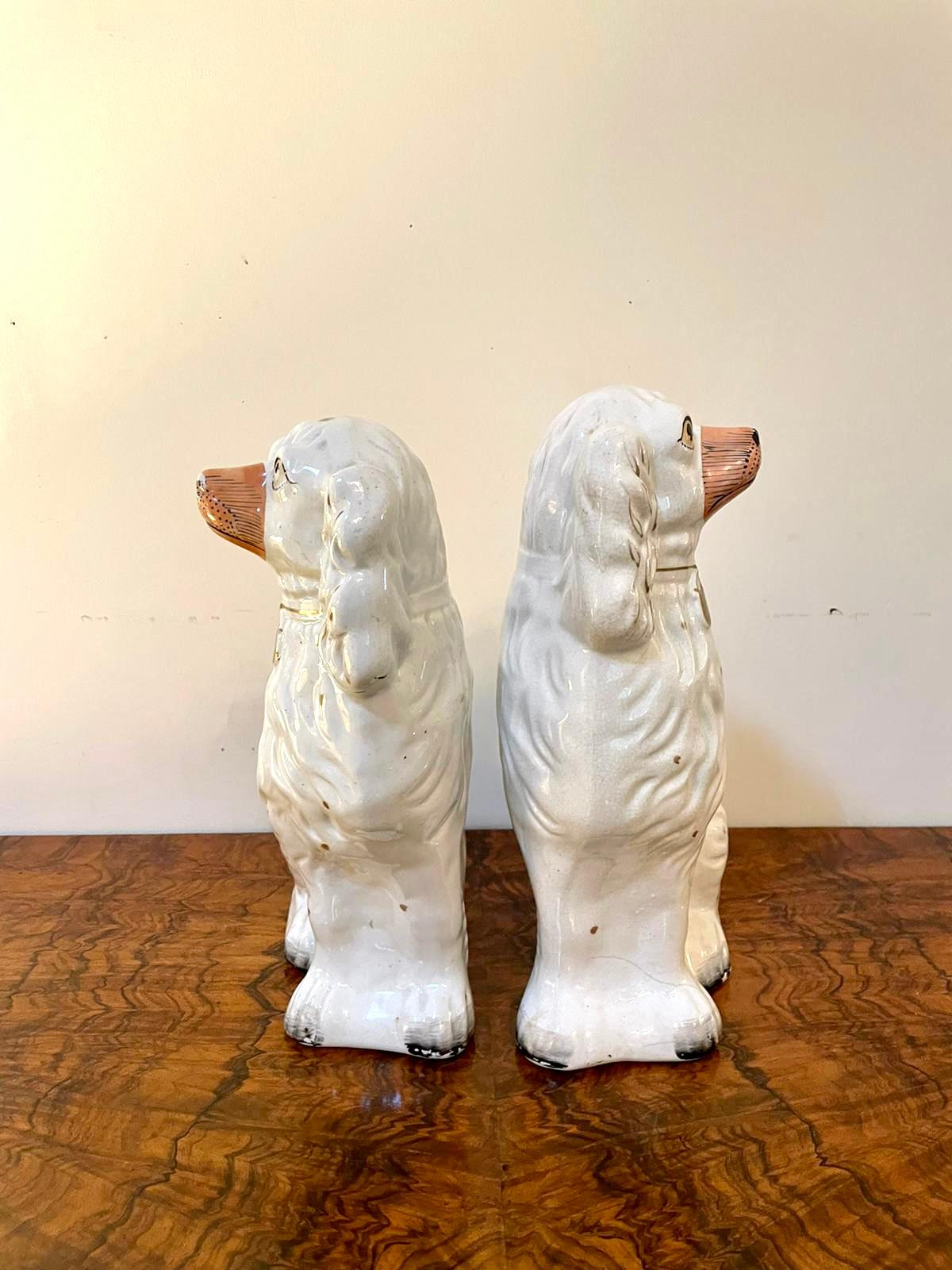 English Pair of Antique Victorian White and Gold Staffordshire Dogs