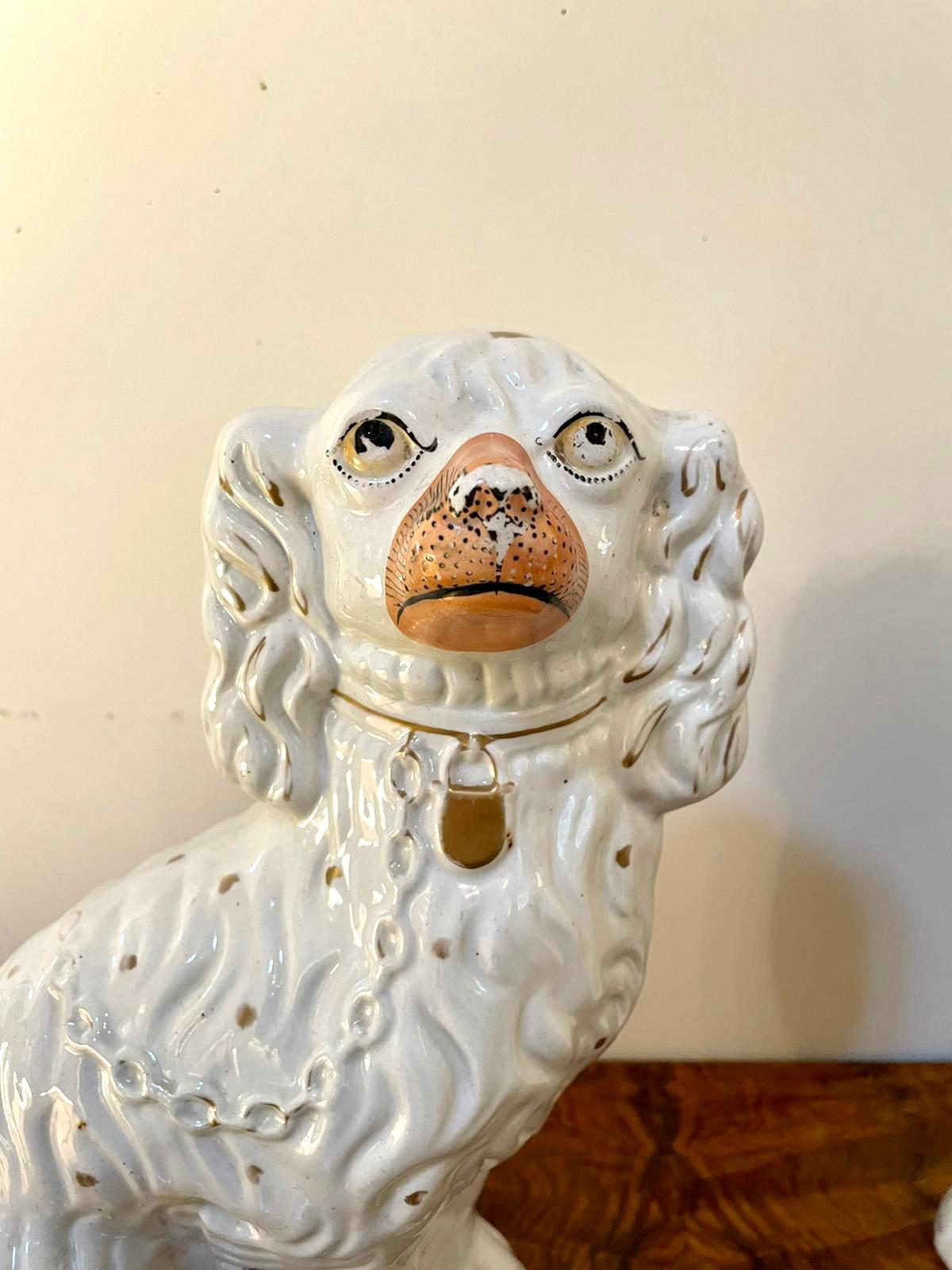 19th Century Pair of Antique Victorian White and Gold Staffordshire Dogs