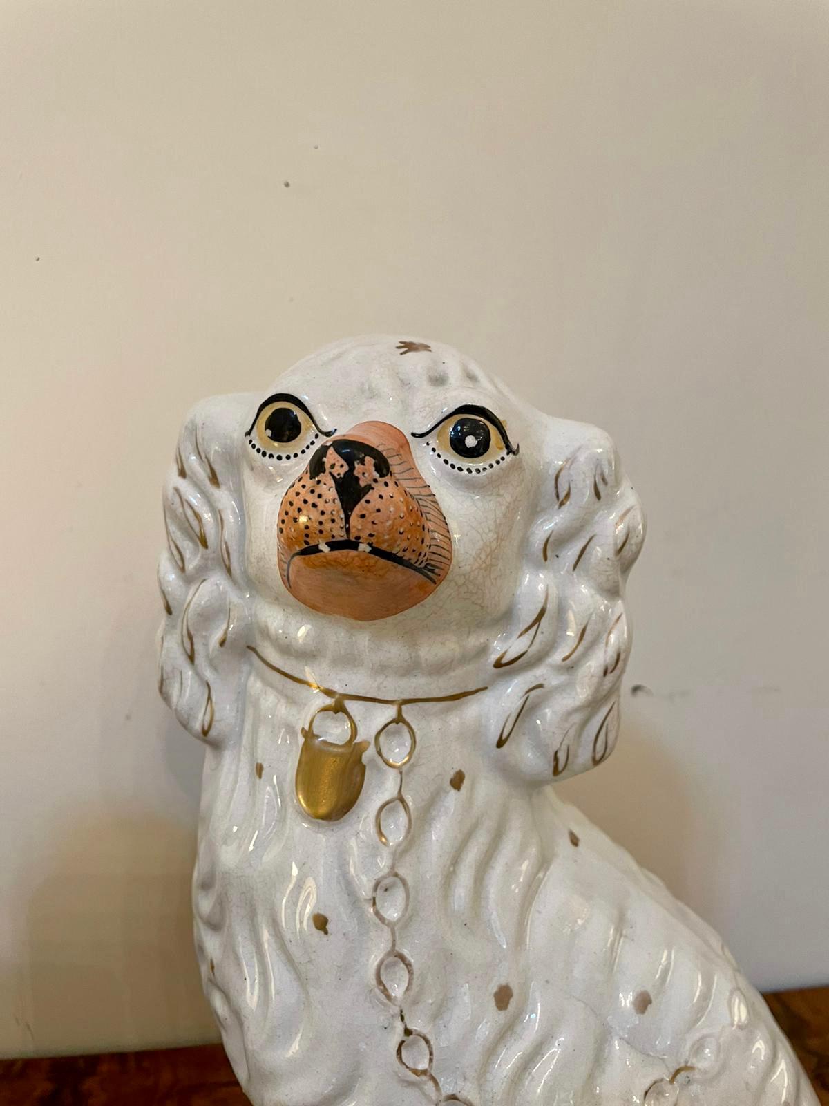 Ceramic Pair of Antique Victorian White and Gold Staffordshire Dogs