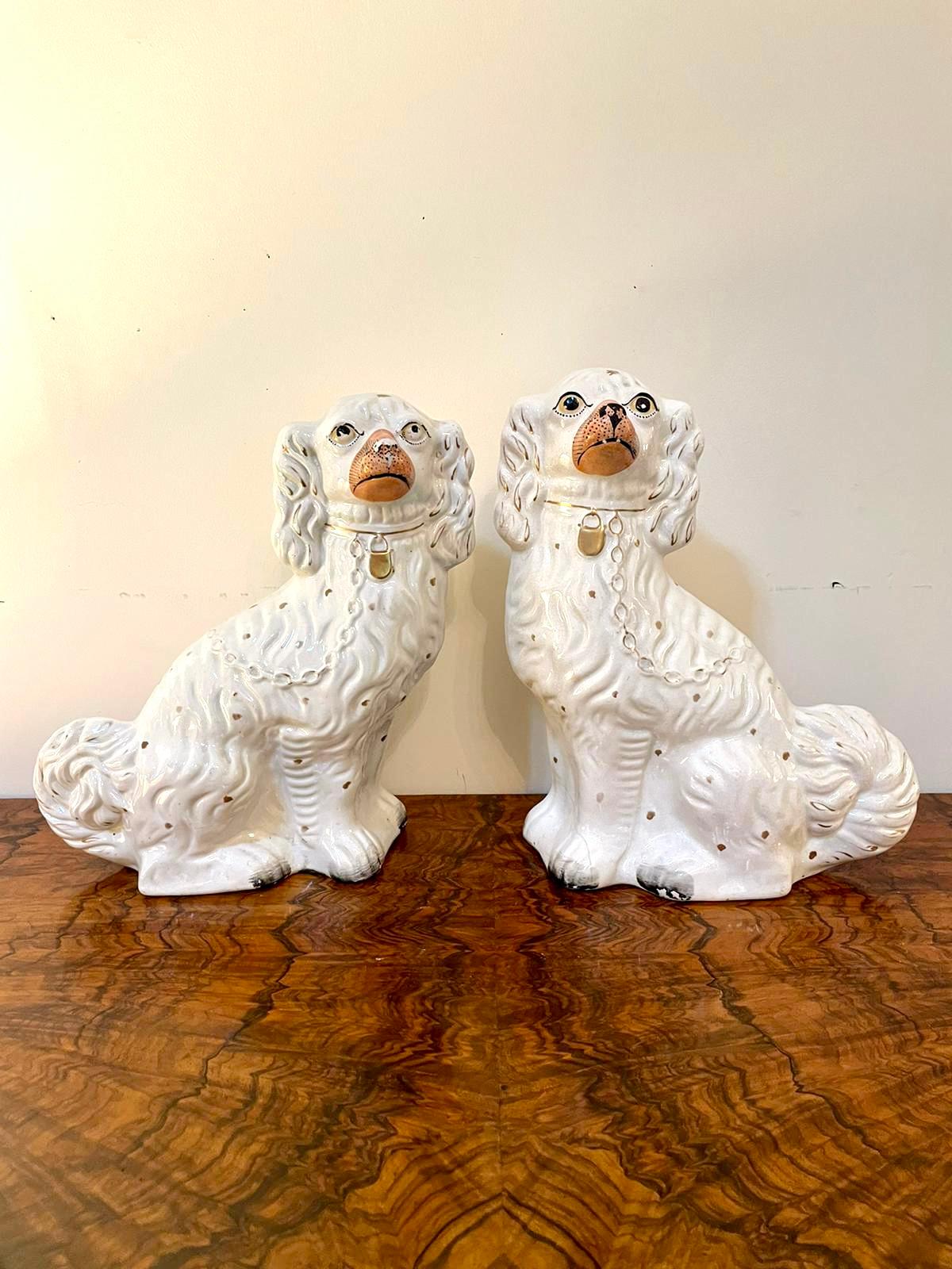 Pair of Antique Victorian White and Gold Staffordshire Dogs 1