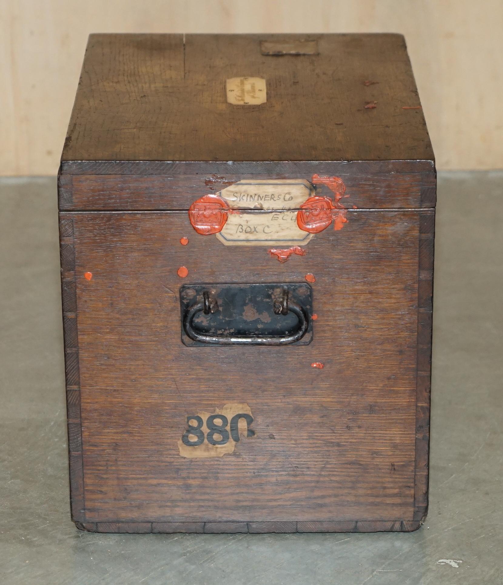 19th Century PAIR OF ANTIQUE VICTORIAN WORSHIPFUL COMPANY OF SKINNERS PAiR OF CAMPAIGN CHESTS For Sale