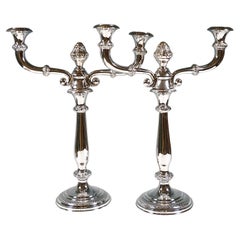 Pair Of Antique Vienna 2-Flame Silver Candelabras by Josef Wiederspeck, 1840