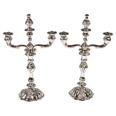Pair Of Antique Vienna 3-Flame Biedermeier Silver Candle Holders, dated 1857