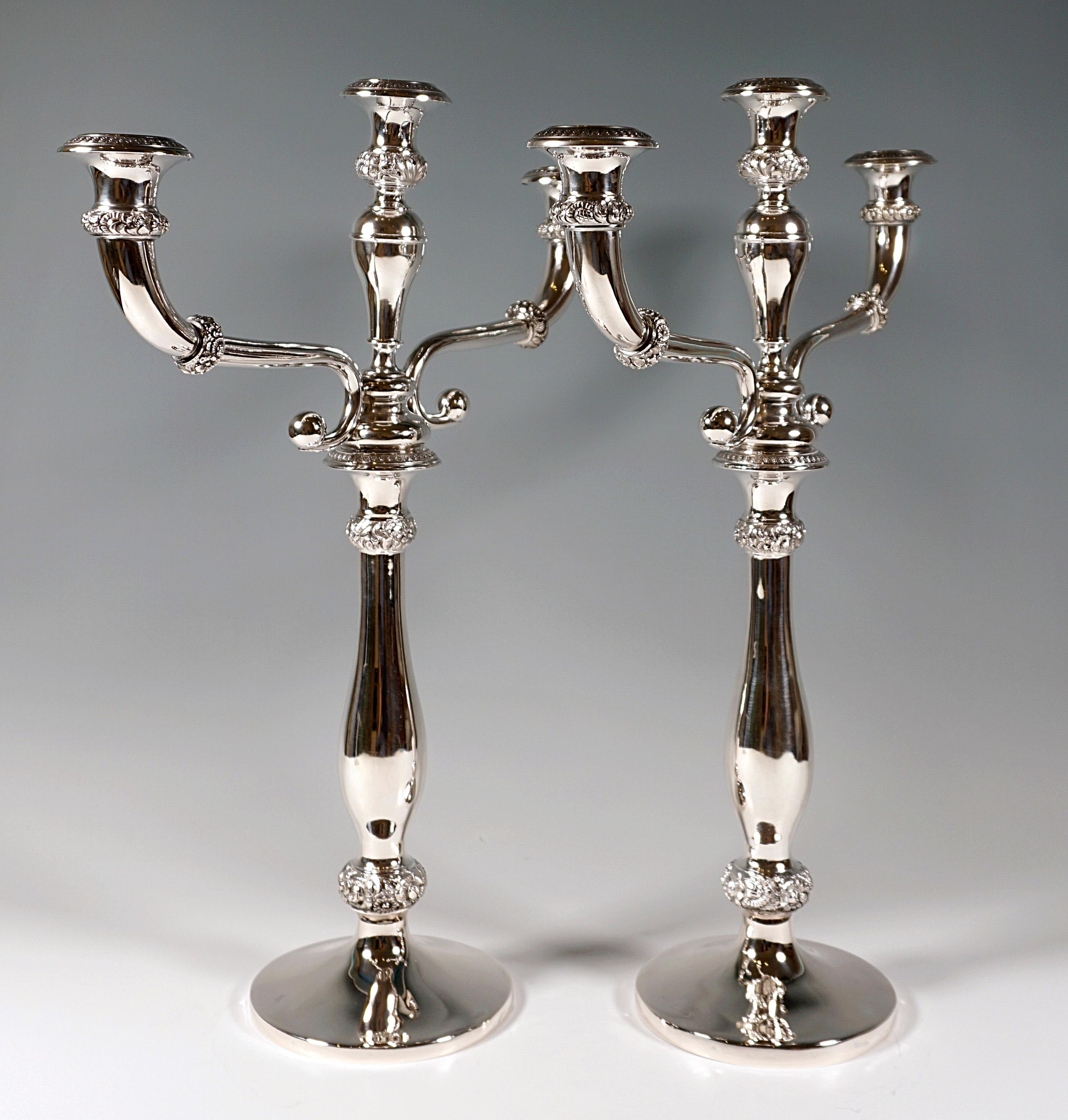 Biedermeier Pair of Antique Vienna 3-Flame Silver Candelabras by Carl Isack, 1840