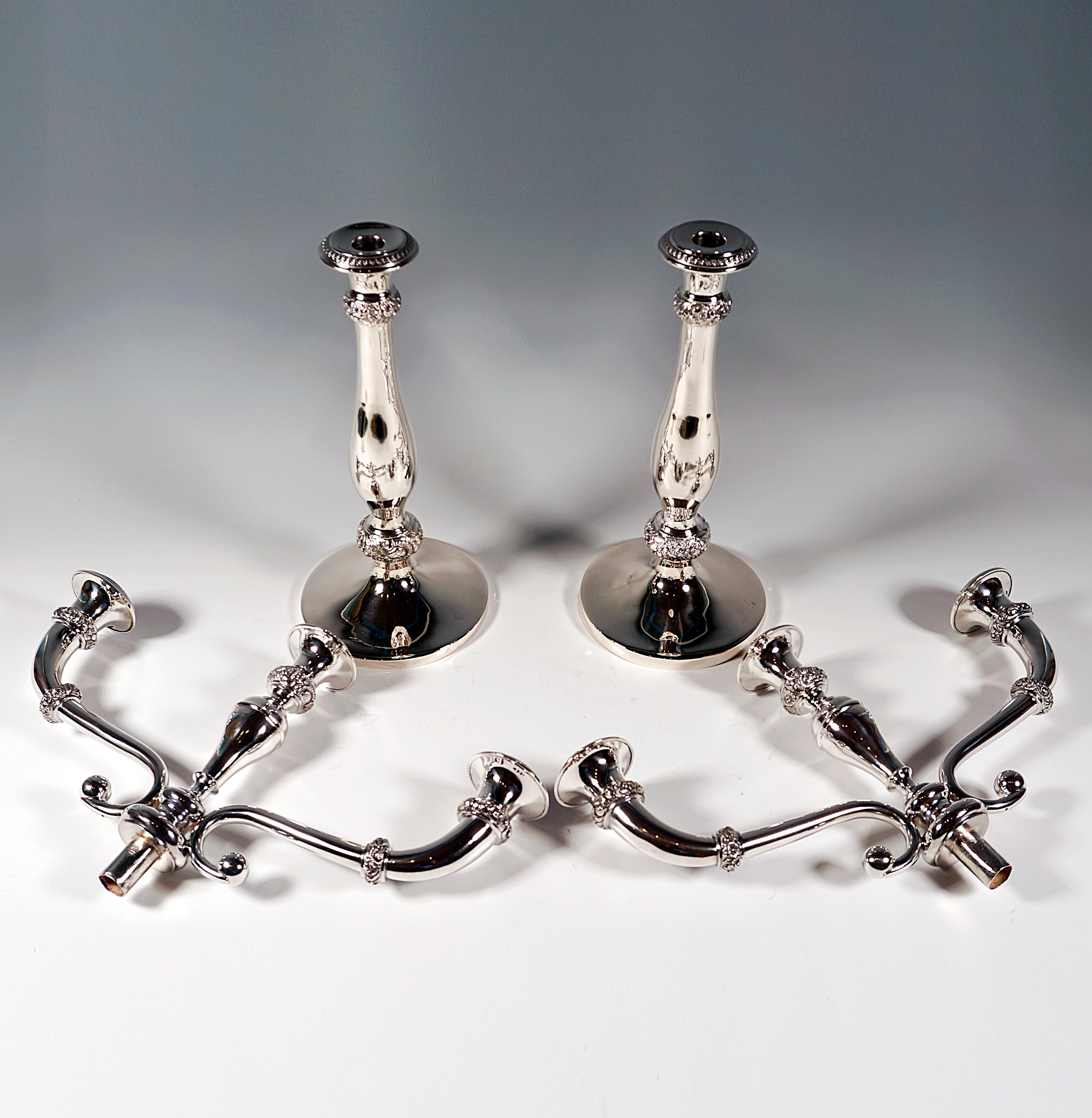 Hand-Crafted Pair of Antique Vienna 3-Flame Silver Candelabras by Carl Isack, 1840